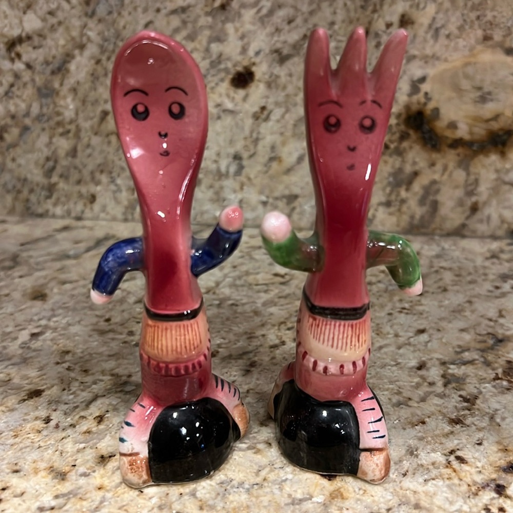 Antique Salt and Pepper Shakers FORK & SPOON NURSERY RHYME Made in Japan